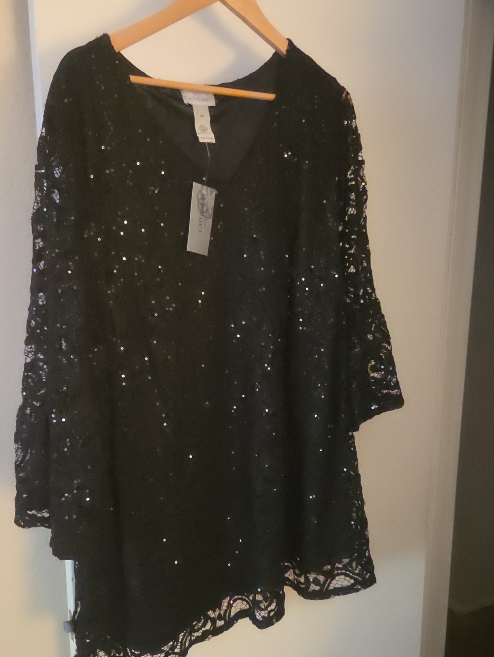Catherines Black Sequin Lace Tunic Top